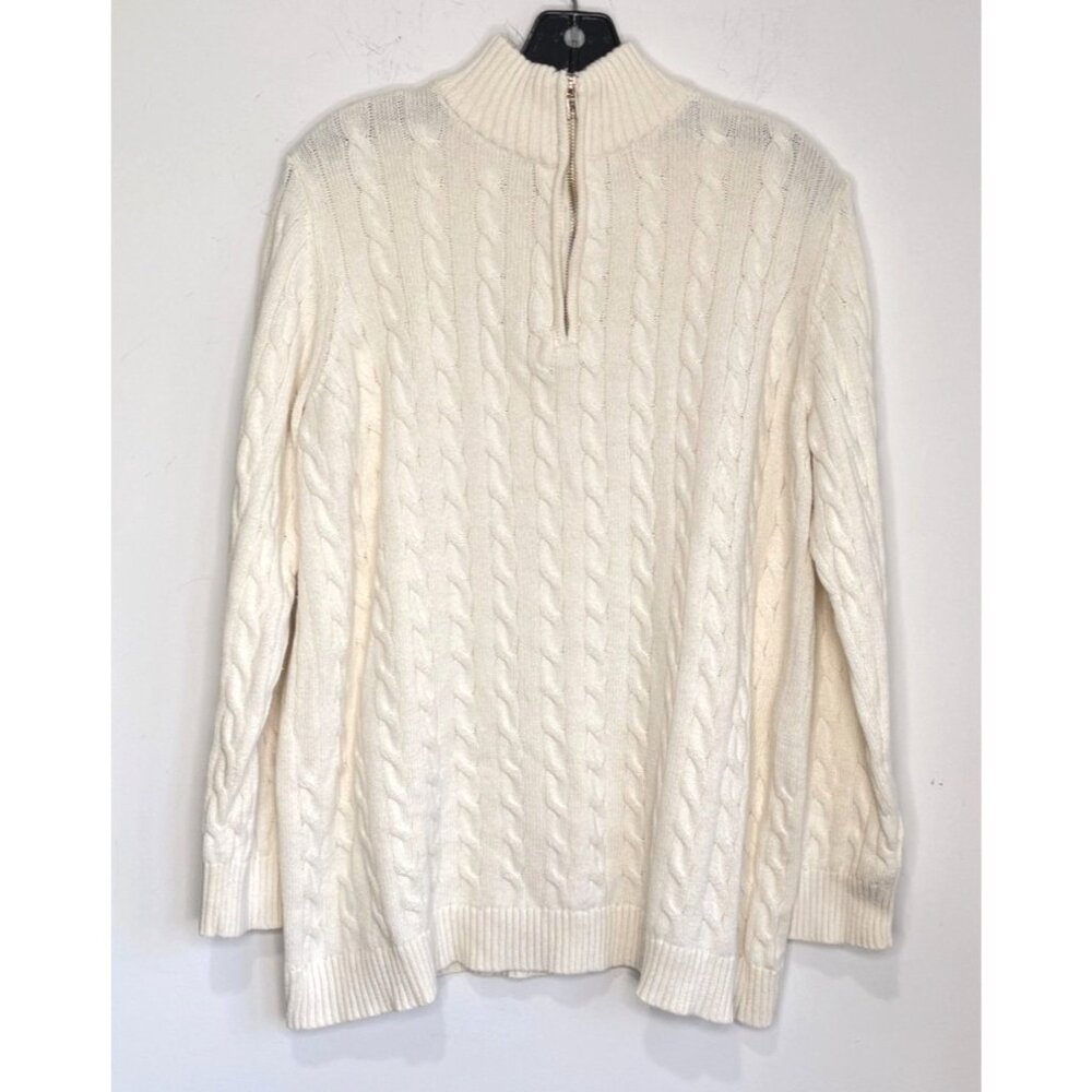 Cable Knit Half Zip Sweater Ivory Plus Size 18/20 Woman Within